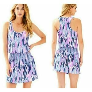 Lilly Pulitzer Medium Tideline‎ Purple Racerback Smocked Drop Waist Mini Dress